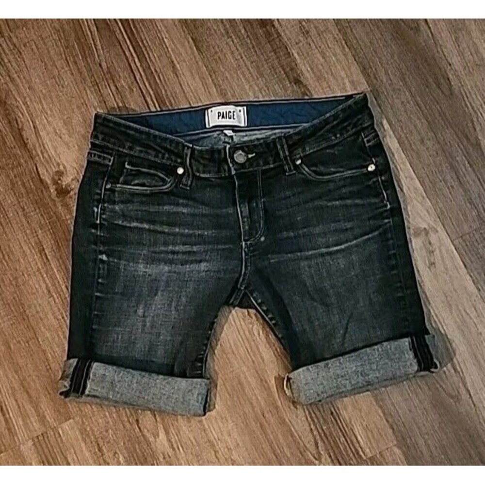 Paige Shorts Womens Jean Size 26 Bermuda Denim Rolled Hem Cut Off Dark Wash